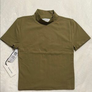 Aritzia Babaton Olive Green Mock Neck Cropped Short Sleeve